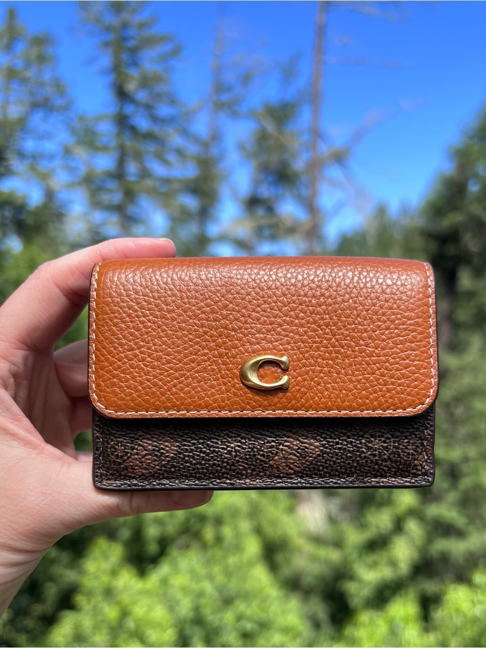 COACH Women's Mini Trifold Wallet Multicolor Credit Card Holder w Logo AUTHENTIC